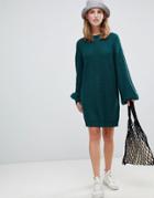 Brave Soul Lulu Sweater Dress With Balloon Sleeves - Green