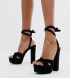 Glamorous Exclusive Black Knot Detail Ankle Tie Platform Sandals