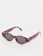 Asos Design Angular Cat Eye Sunglasses In Zebra Print - Pink