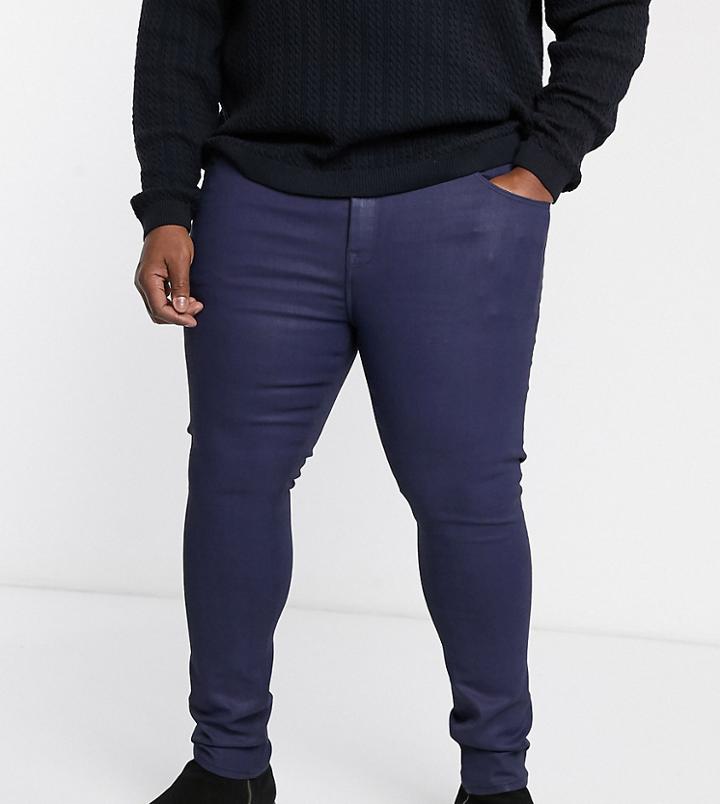 Asos Design Plus Super Skinny Coated Smart Jeans In Blue