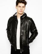 Pull & Bear Hooded Faux Leather Jacket - Black