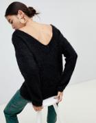 Na-kd Fluffy Low Back Sweater In Black - Black