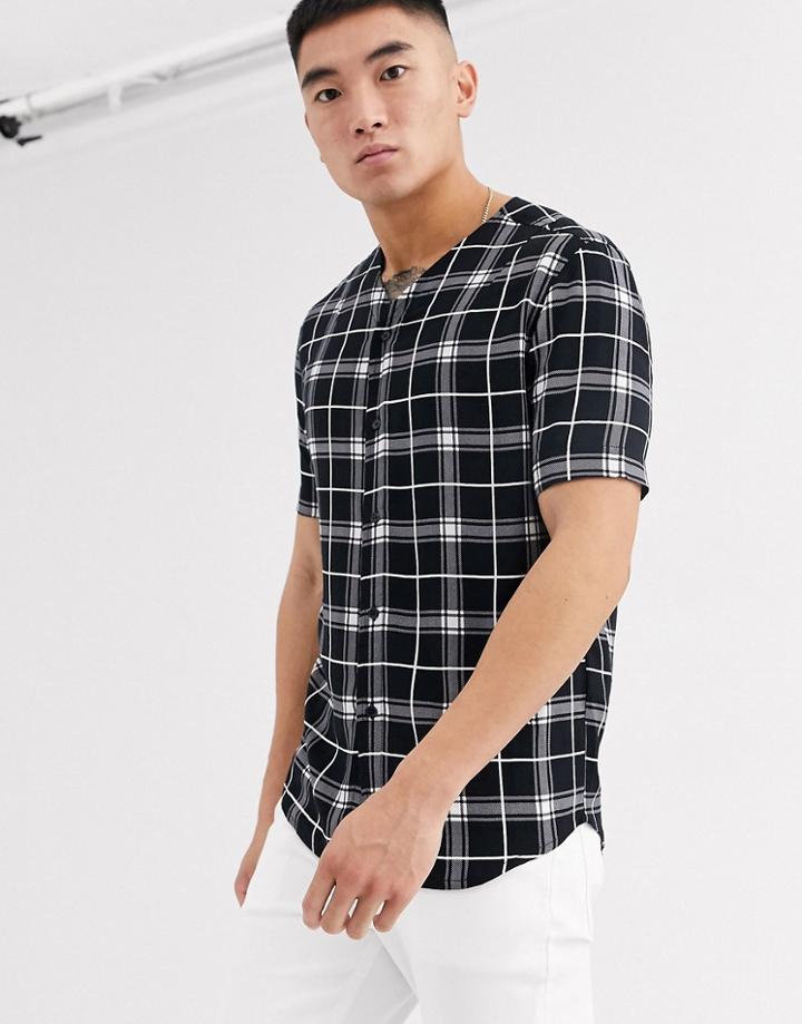 Religion Baseball Check Shirt In Black And White