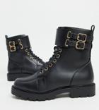 Asos Design Wide Fit Adele Hardwear Lace Up Boots In Black