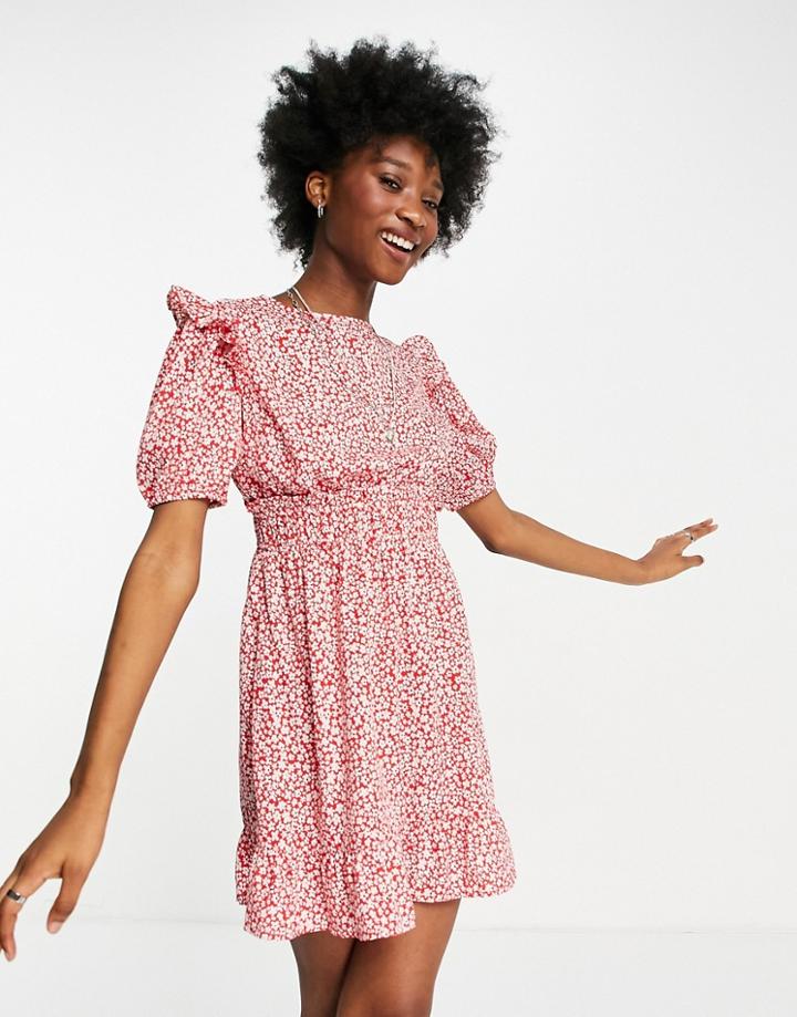 Influence Frill Front Mini Dress In Red Floral