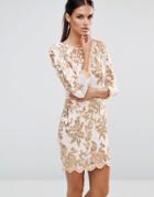 Tfnc Floral Sequin Midi Dress With 3/4 Sleeve - White