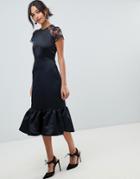 Closet London Premium Embellished Sleeve Pencil Dress With Fluted Hem Detail-black