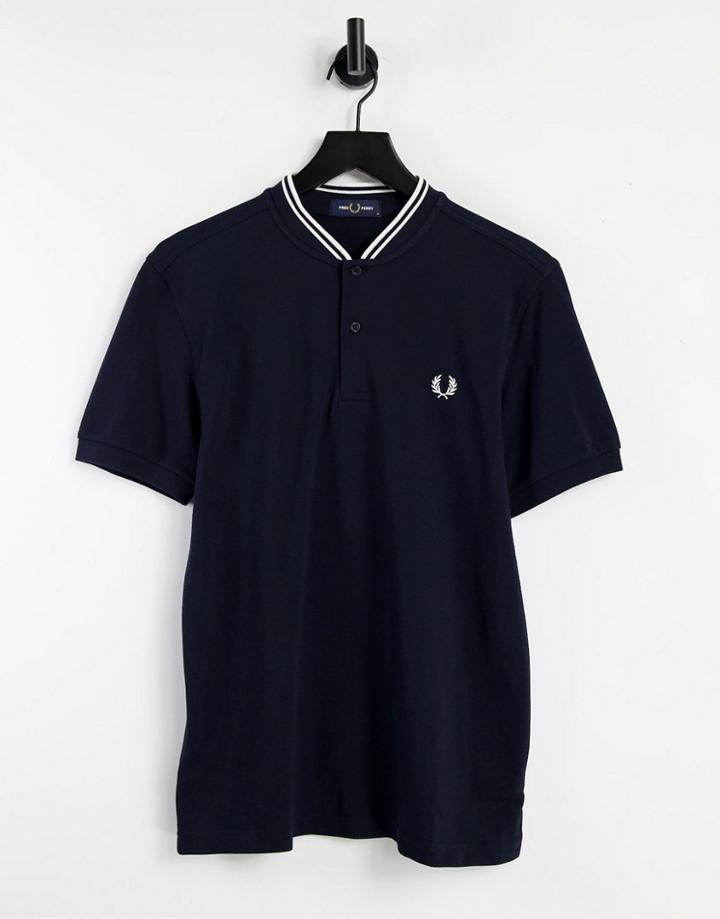 Fred Perry Bomber Neck Pique Polo In Navy