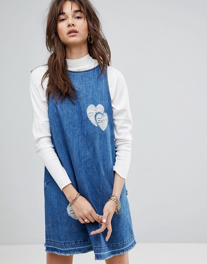 Love Moschino Distressed Pinny Denim Dress - Blue