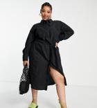 Asos Design Curve Edit Midi Shirt Dress With Detachable Belt In Black