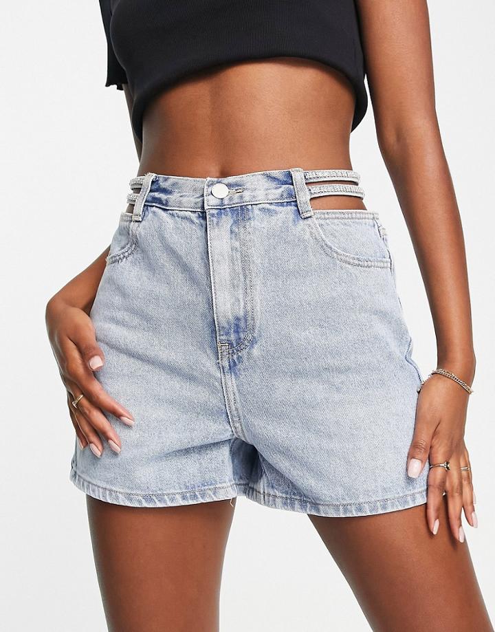 Urban Revivo Cut Out Side Denim Shorts In Blue