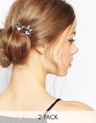 Asos Pack Of 2 Leaf And Faux Pearl Hair Clips - Cream