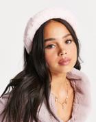 Asos Design Headband In Light Pink Fur