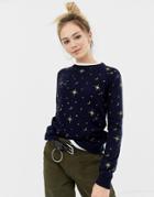 Brave Soul Sweater With Foil Cosmic Print - Navy