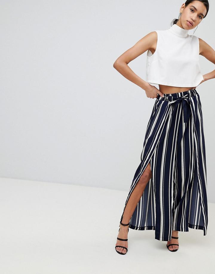 Parallel Lines Wide Leg Pants With Front Split In Stripe - Multi