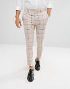 Asos Super Skinny Crop Smart Pants In Putty Windowpane Check - Stone