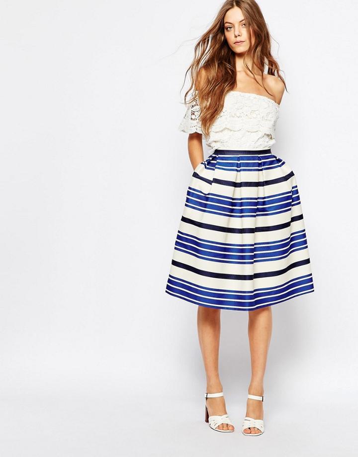 Paul And Joe Sister Croisette Blue Stripe Full Midi Skirt - Blue 31