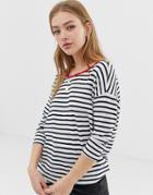 Only Long Sleeve Stripe Top With Contract Neck - Cream