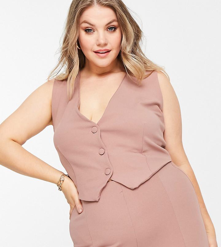 Asos Design Curve Jersey Suit Vest In Blush-pink