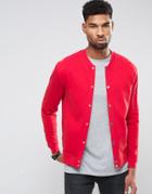 Asos Jersey Bomber Jacket With Snaps - Red
