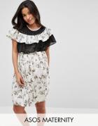 Asos Maternity Floral Dress With Ruffles And Hook And Eye Trim - Multi