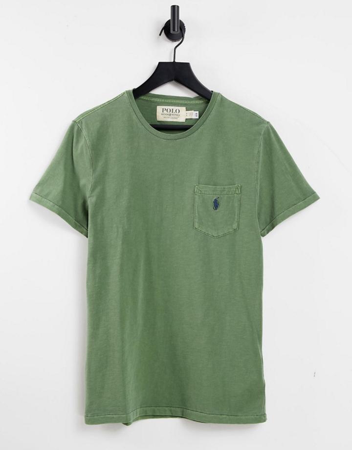 Polo Ralph Lauren Player Logo Pocket Slub T-shirt In Olive Green