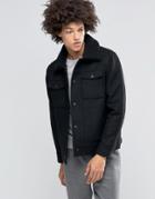 Weekday Son Wool Bomber Jacket Fleece Collar - Black