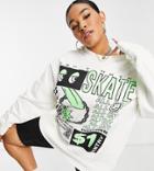Collusion Plus Exclusive Color Skate Print Oversized Sweatshirt In Ecru-white