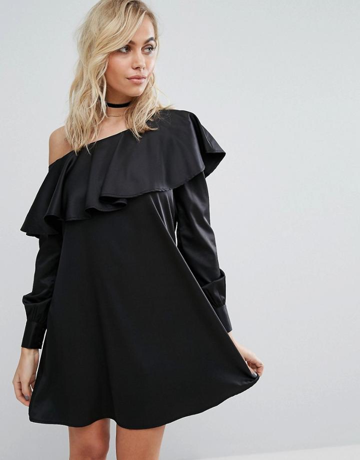 Fashion Union One Shoulder Shirt Dress - Black