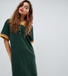 Monki Turtleneck A-line Dress With Contrast Collar In Green - Green