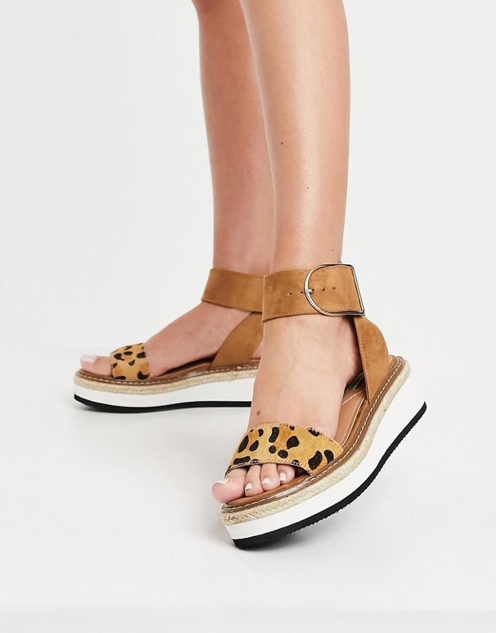 River Island Leopard Strap Platform Sandals In Tan-brown