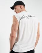 Asos Dark Future Oversized Tank In Ecru With Printed Logo In Organic Cotton-neutral