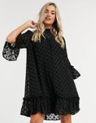 Pieces Dobby Mesh Smock Dress With High Neck In Black Polka Dot