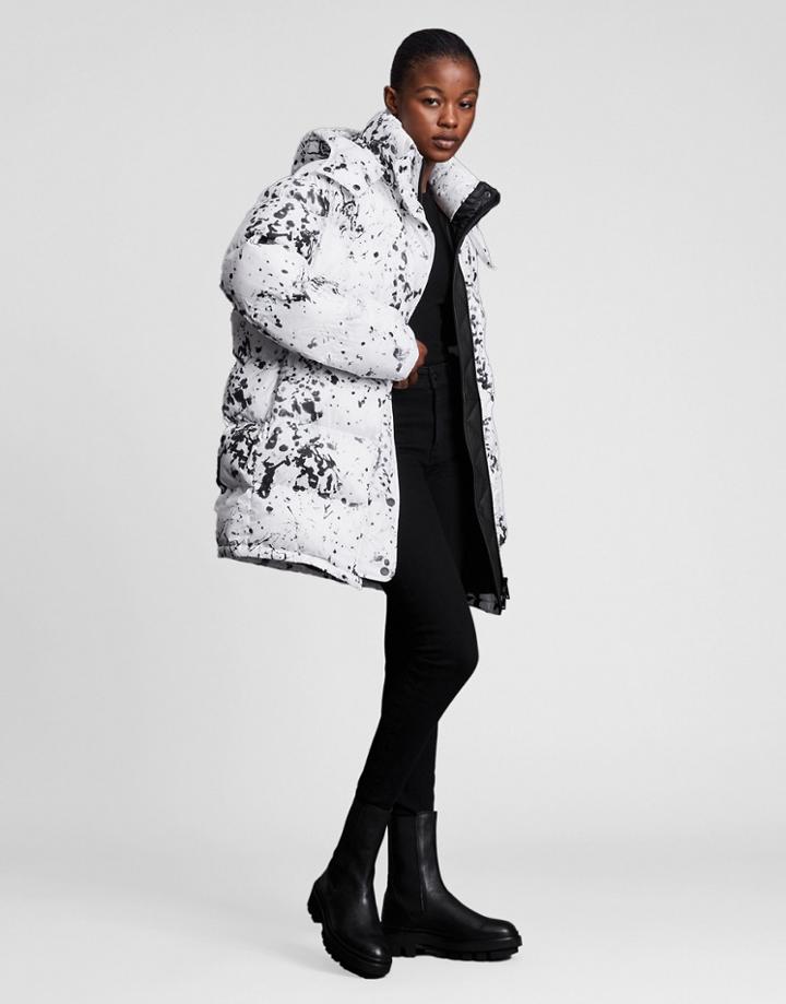 Allsaints Pember Puffer Coat In Black And White-multi