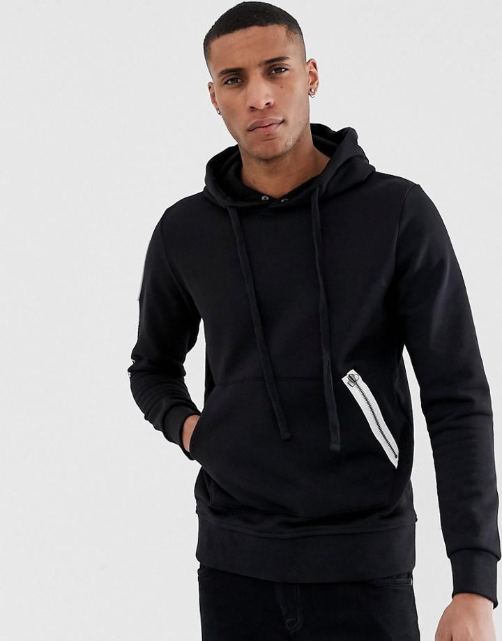Jack & Jones Core Pullover Sweat With Contrat Zip Detail - Black