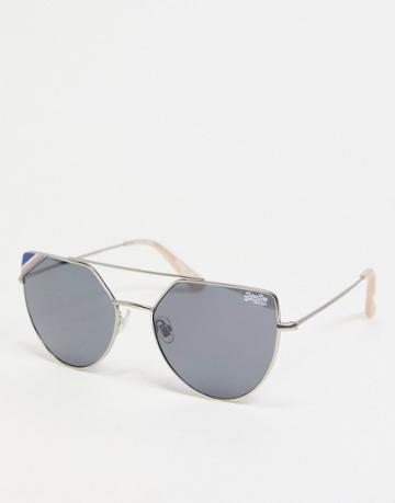 Superdry Amelia Cat Eye Sunglasses In Silver And Pink-multi