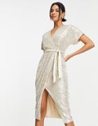 Closet London Kimono Sequin Wrap Dress In Champagne-gold