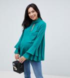 Asos Maternity Cut Out Neck Flared Sleeve Blouse-green
