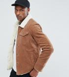 Asos Tall Fleece Lined Cord Jacket In Brown - Brown