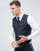 Asos Slim Suit Vest In Navy 100% Wool - Navy