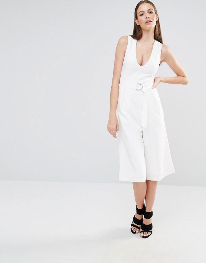 Lavish Alice Deep Plunge D-ring Culotte Jumpsuit - White
