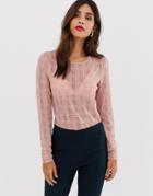 Y.a.s Lorella Crosshatch Long Sleeved Top - Pink