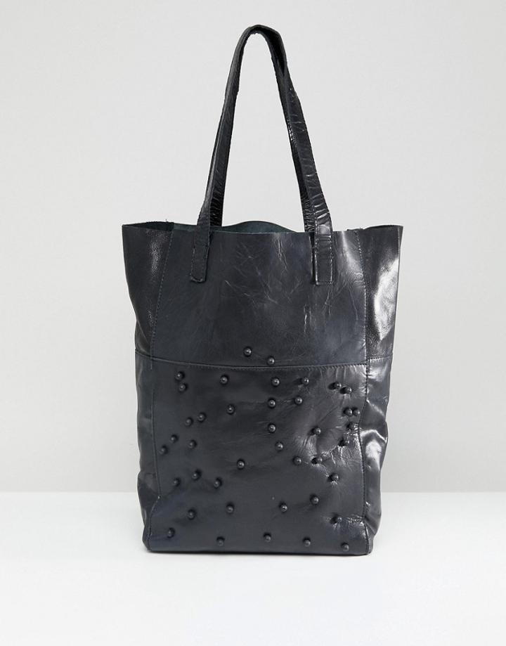 Urbancode Real Leather Shopper With Tonal Beads - Black