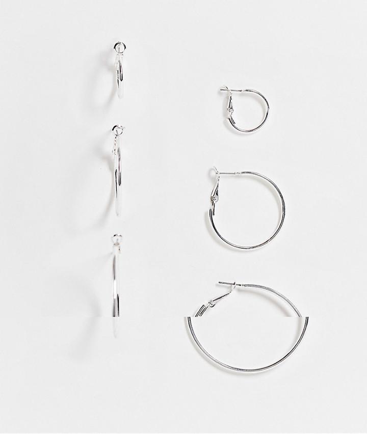Topshop 3 X Multipack Small Hoop Earrings In Silver