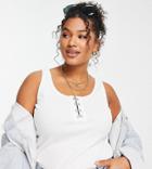 Simply Be Hook And Eye Ribbed Tank Top In Ivory-white