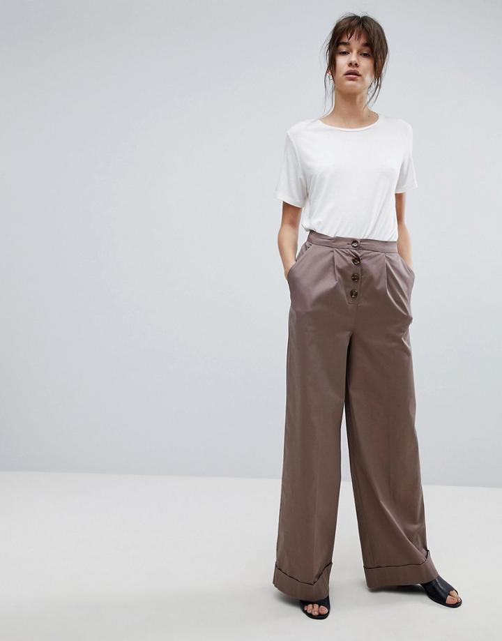 Asos Clean Utility Pant Pants With Exposed Button - Stone