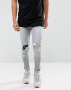 Asos Extreme Super Skinny Jeans In Gray With Rips - Gray