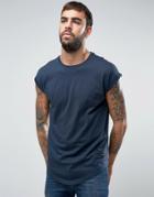 Only & Sons Longline T-shirt With Capped Sleeve - Navy