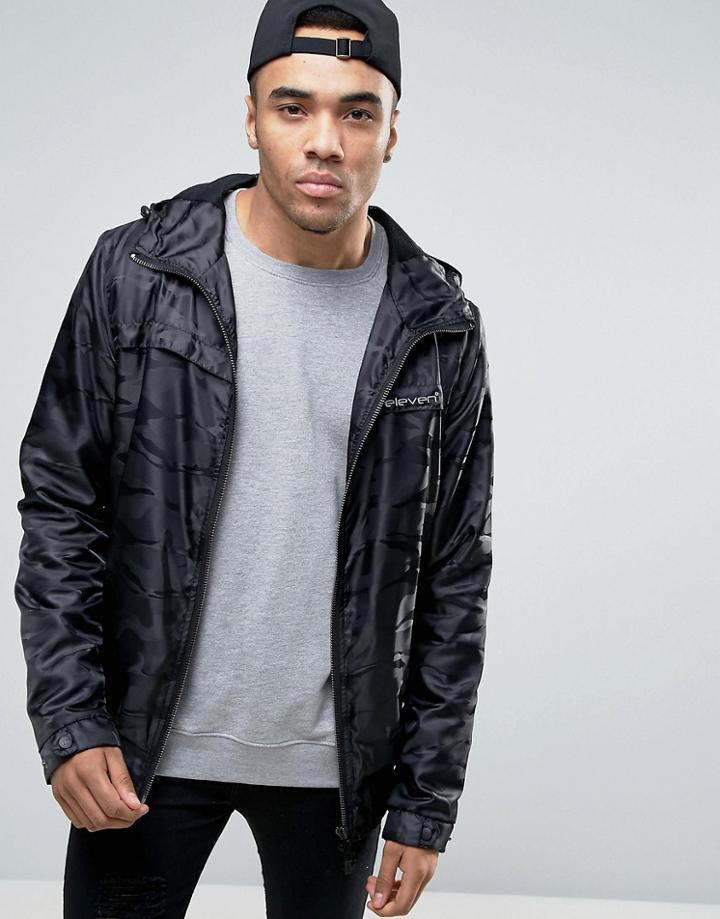 11 Degrees Windbreaker Jacket In Black With Camo - Black