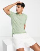 Asos Design Knit Ribbed T-shirt In Light Green